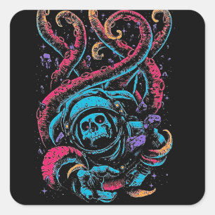 Adesivo Quadrado Horror de Octopus Crânio, Crânio Gótico
