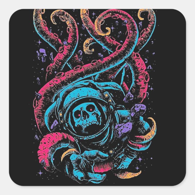Adesivo Quadrado Horror de Octopus Crânio, Crânio Gótico (Frente)