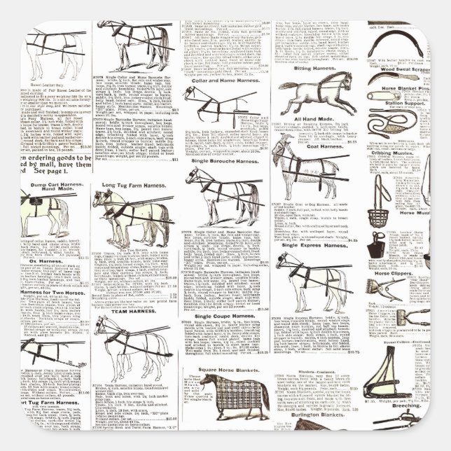 Adesivo Quadrado Horse Antique Advertising Newpaper Art (Frente)