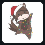 Adesivo Quadrado Horse Pony Christmas Snow Winter Animals Horses<br><div class="desc">The horse at Christmas with fairy lights. Funny animals with gifts and snow for the holidays. Also funny for Christmas in July. Horses are cute animals and perfect for Christmas.</div>