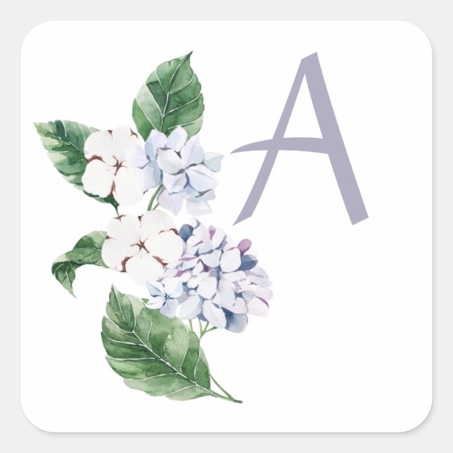 Adesivo Quadrado HORTÊNSIA de primavera com letra personalizável (Frente)