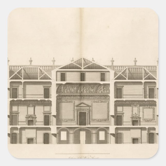 Adesivo Quadrado Houghton Hall: Parte da frente oeste, gravada (Frente)