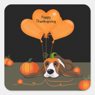 Adesivo Quadrado Hound Pumpkin Hat Basset