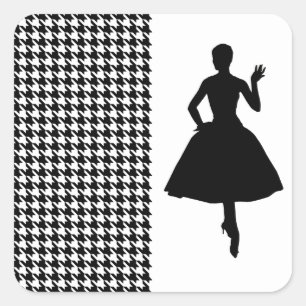 Adesivo Quadrado Houndstooth moderno preto com silhueta da forma