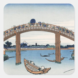 Adesivo Quadrado Housai Monte Fuji visto de baixo da ponte masculin