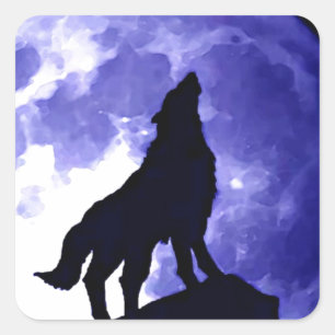 Adesivo Quadrado Howling Wolf & Fullmoon