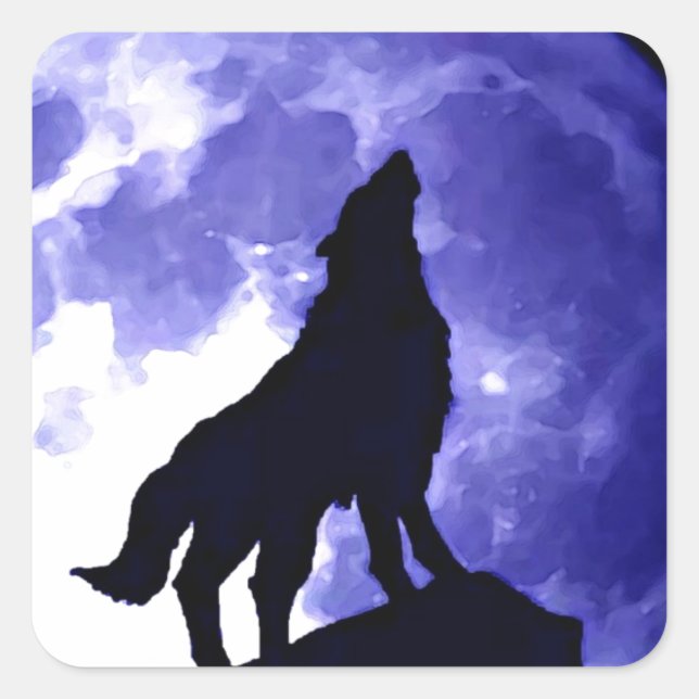 Adesivo Quadrado Howling Wolf & Fullmoon (Frente)