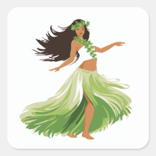 Adesivo Quadrado Hula Dancer Grass Skirt Havaiano Sticker