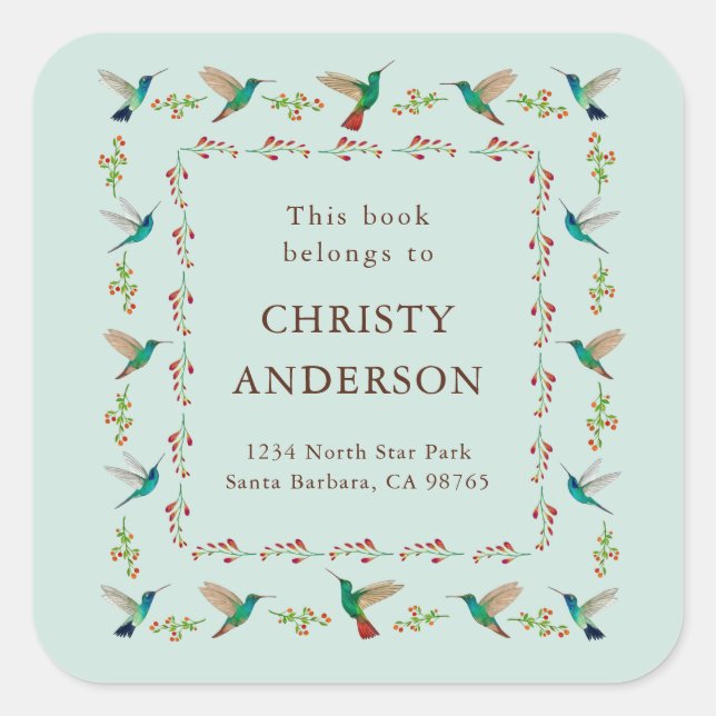 Adesivo Quadrado Hummingbird Bookplate (Frente)