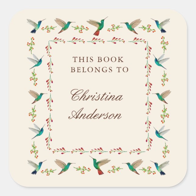 Adesivo Quadrado Hummingbird Bookplate (Frente)