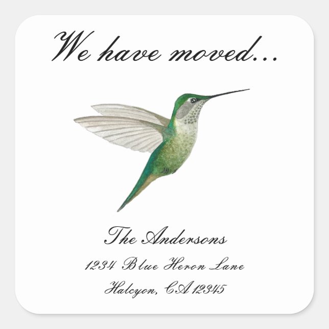 Adesivo Quadrado Hummingbird Change of Address Square Sticker (Frente)