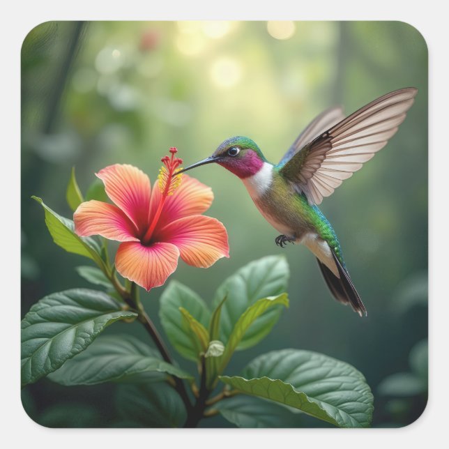 Adesivo Quadrado Hummingbird em Hibiscus (Frente)