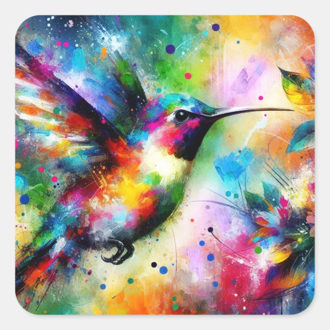 Adesivo Quadrado Hummingbird Impressionista Whimsical Colorcista (Frente)