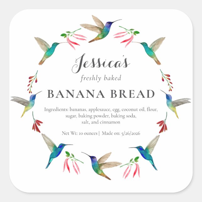 Adesivo Quadrado Hummingbird Product Label (Frente)