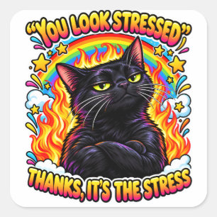 Adesivo Quadrado Humor de Gato Preto Sarcástico Citação Engraçada