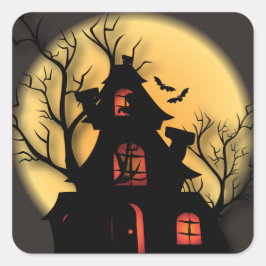 Adesivo Quadrado Hunted House Silhouette | Halloween