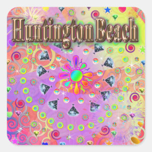 Adesivo Quadrado Huntington Beach Lucky Ouro Sticker