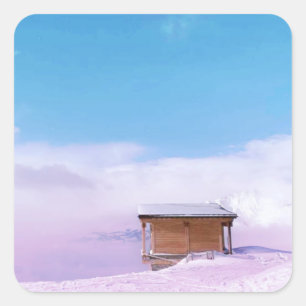 Adesivo Quadrado Hut da Montanha da Neve Francesa