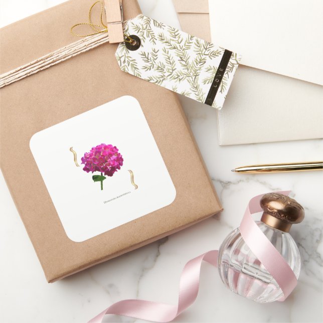 Adesivo Quadrado Hydrangea Bloom – Vintage Botanical Fuchsia (Presentear)