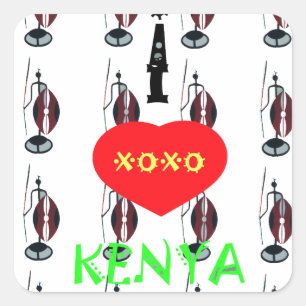 Adesivo Quadrado I Heart Kenya XOXO