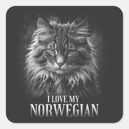 Adesivo Quadrado "I love my Norwegian cat"