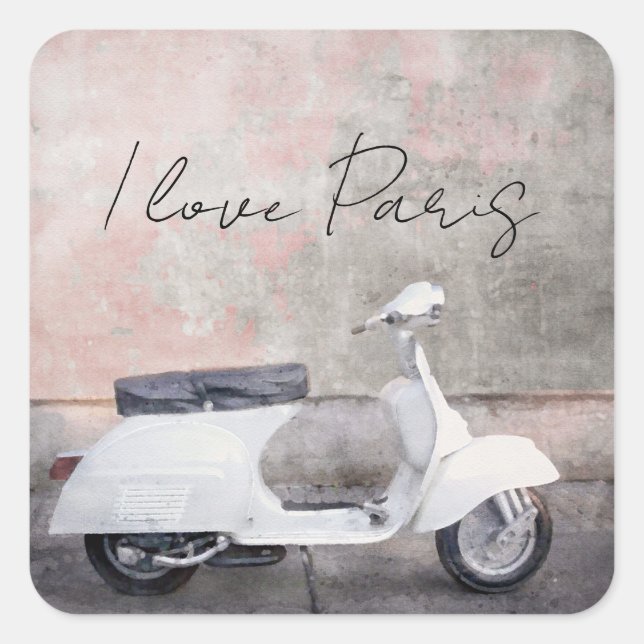 Adesivo Quadrado I Love Paris White Motor Patinete (Frente)