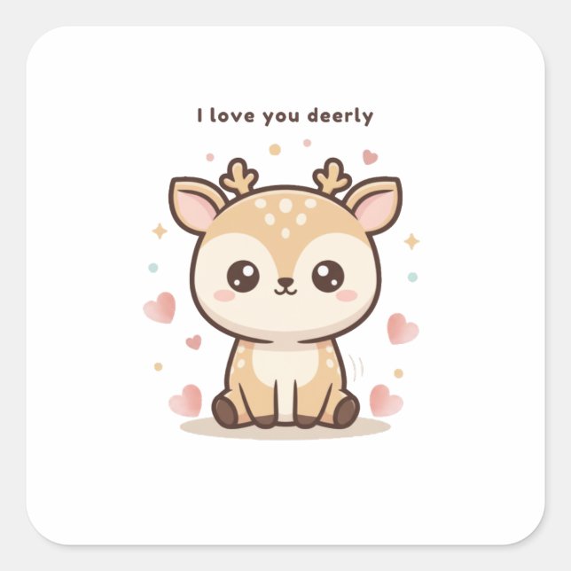 Adesivo Quadrado I Love You Deerly Cute Puchi Dōshi Deer Christma (Frente)