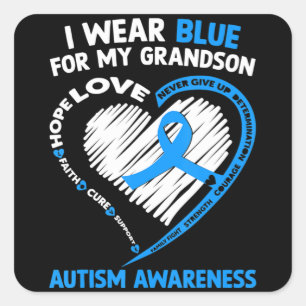 Adesivo Quadrado I Wear Blue For My Grandson Autism Awareness ribbo