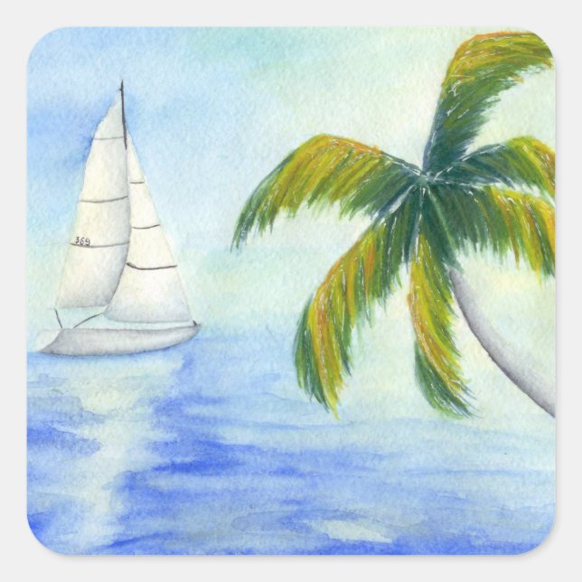 Adesivo Quadrado Iate no mar Palma (Frente)