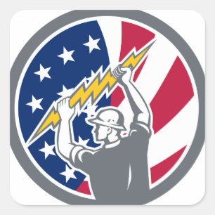Adesivo Quadrado Ícone americano da bandeira dos EUA do eletricist