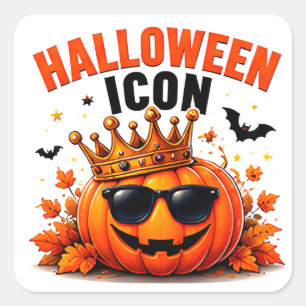 Adesivo Quadrado Ícone de Halloween Rei Abóbora Engraçado Outono