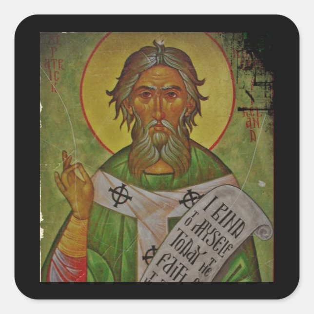 Adesivo Quadrado Ícone de São Patrick em Verde (Frente)