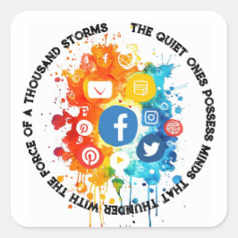 Adesivo Quadrado Ícones da rede social, cito o silêncio e a mente