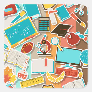 Adesivo Quadrado Ícones do equipamento escolar