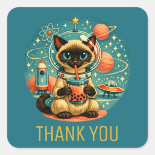 Adesivo Quadrado Idade Atômica Boba Siamesa Astronauta Gato Obrigad