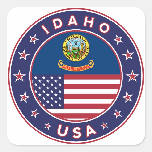 Adesivo Quadrado Idaho, Idaho USA, Idaho sticker (Frente)