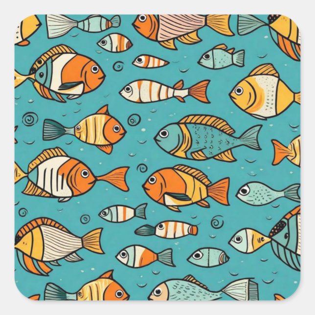 Adesivo Quadrado Ideias de presentes de padrão de peixe (Frente)