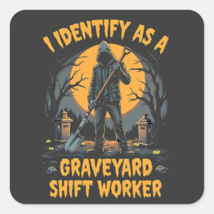 Adesivo Quadrado Identifico-me como um Halloween do Trabalhador de 