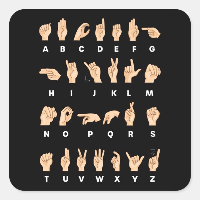 Adesivo Quadrado Idioma de Sinais ASL Alphabet Dift af (Frente)