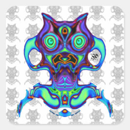 Adesivo Quadrado Ídolo espacial antigo colorido v2