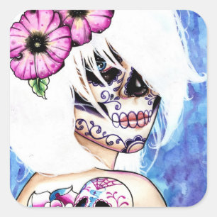 Adesivo Quadrado :ies Day of the Dead Sugar Skull Girl