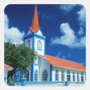Adesivo Quadrado Igreja Colorida na ilha de Tahaa, na