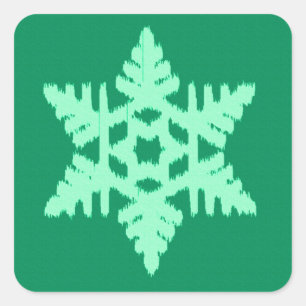 Adesivo Quadrado Ikat Snowflake - Pine e verde-menta