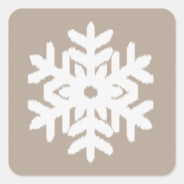 Adesivo Quadrado Ikat Snowflake - Taupe bronzeado e branco (Frente)