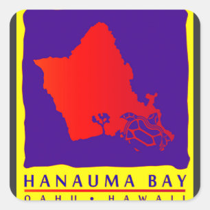 Adesivo Quadrado Ilha e tartaruga de Havaí Oahu