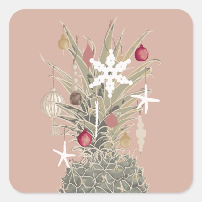 Adesivo Quadrado Ilha Pine, Natal do Estilo Havaiano (Frente)