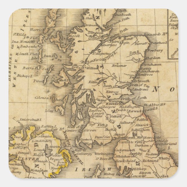 Adesivo Quadrado Ilhas Britânicas, Ásia (Frente)