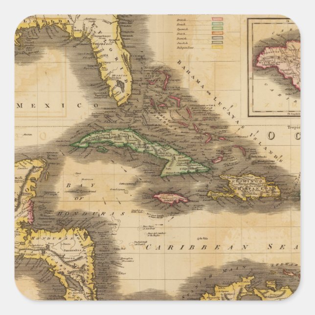 Adesivo Quadrado Ilhas da Índia Ocidental (Frente)