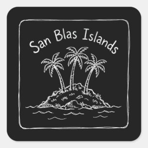 Adesivo Quadrado Ilhas San Blas Ilha da Palmeira Doodle