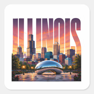 Adesivo Quadrado Ilinois Horizonte de Chicago Aventura Urbana à Bei